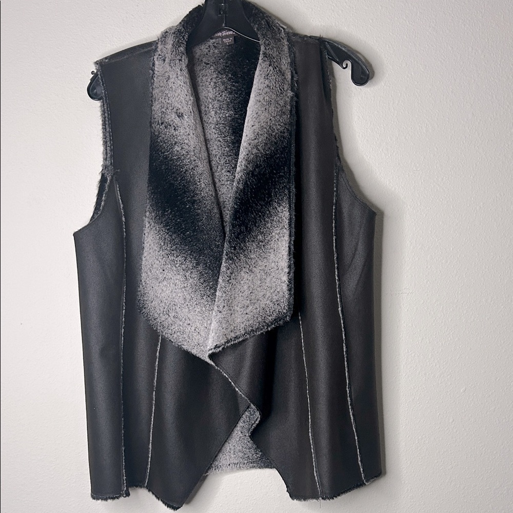 Sienna Rose Black and Gray Women's Vest pleather reversible